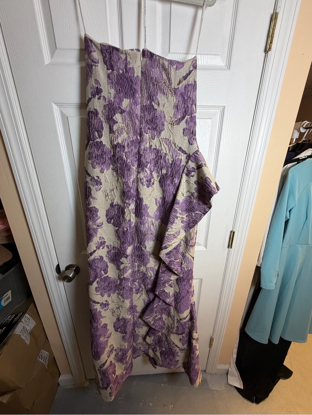 Donna Karan New York Floral Brocade Strapless Ruffle Gown Purple  Size 14 NWT - Picture 12 of 13